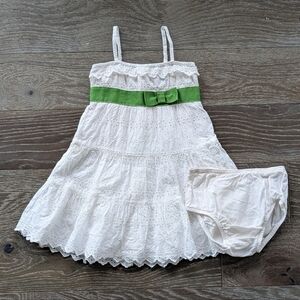 Baby Gap White Eyelet Dress with Green Bow Size 12-18 Months